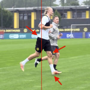 Haaland landing with heel in front of hip